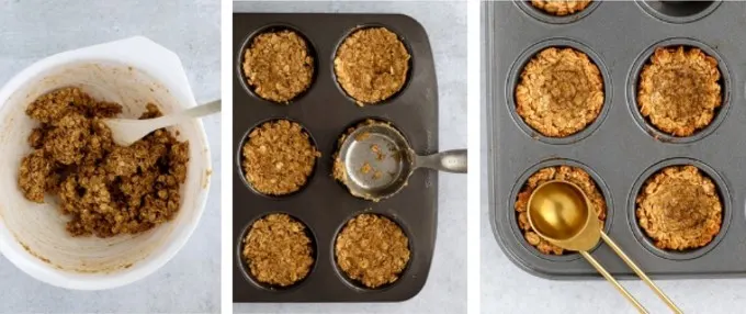 Three steps of making oatmeal cookie cups vegan and gluten free