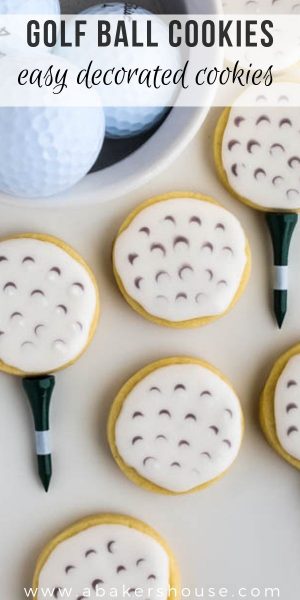Pinterest image for golf ball cookies with tees