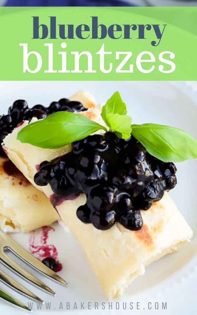 Pinterest image for blueberry blintzes