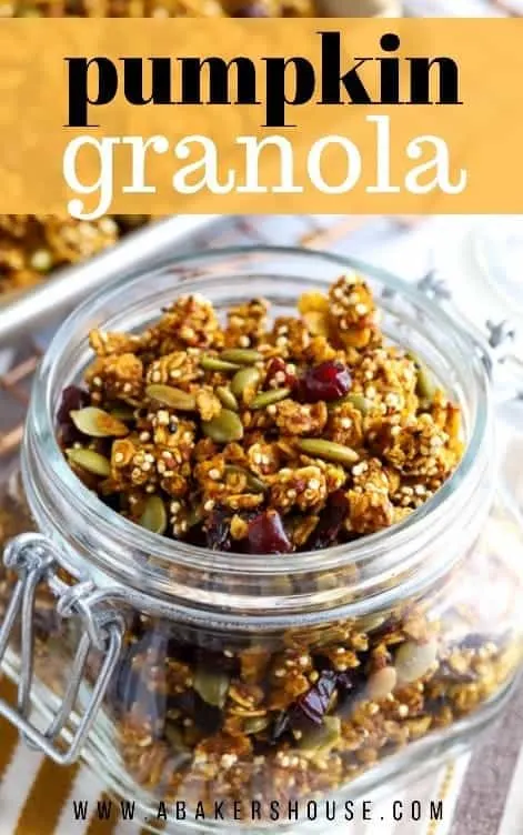 Pumpkin granola in a mason jar Pinterest Image