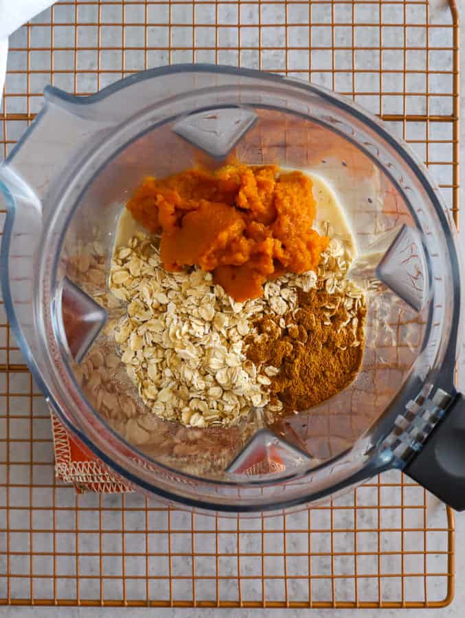 overhead view of Vitamix ingredients in blender for smoothie