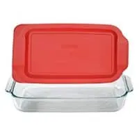 Pyrex Basics 3 Quart Glass Oblong Baking Dish with Red Plastic Lid -13.2 INCH x 8.9inch x 2 inch