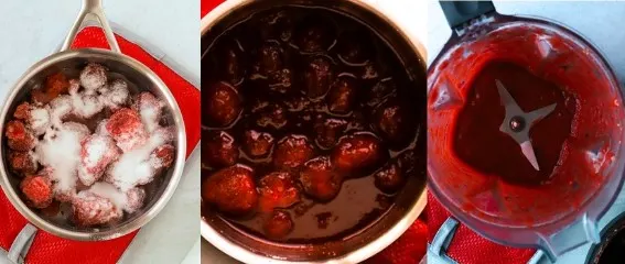 three step photos to make strawberry sauce