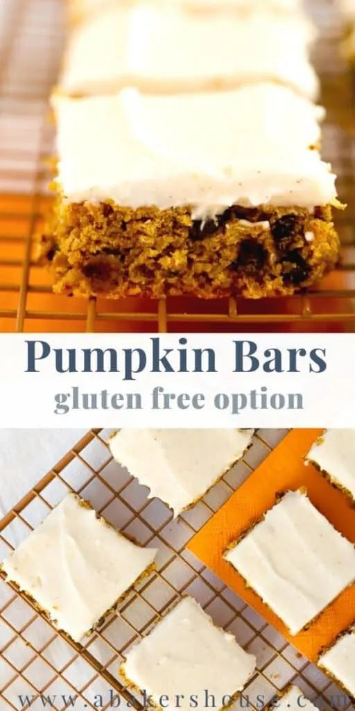 Pinterest two images for pumpkin bars gluten free option