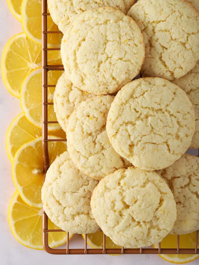 Almond flour lemon cookies with slices of meyer lemons