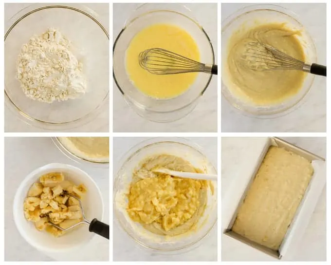 Step by step photos of making banana bread gluten free