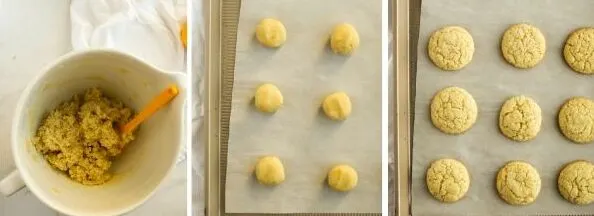 three photo collage showing steps to make lemon almond flour cookies