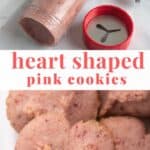 two photos for spritz cookies making heart pink cookies