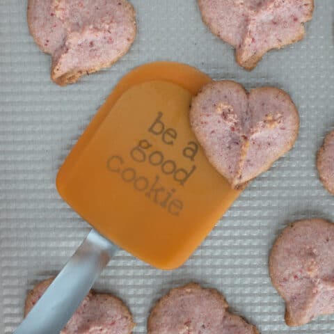 Orange spatula Be a Good Cookie with heart cookies