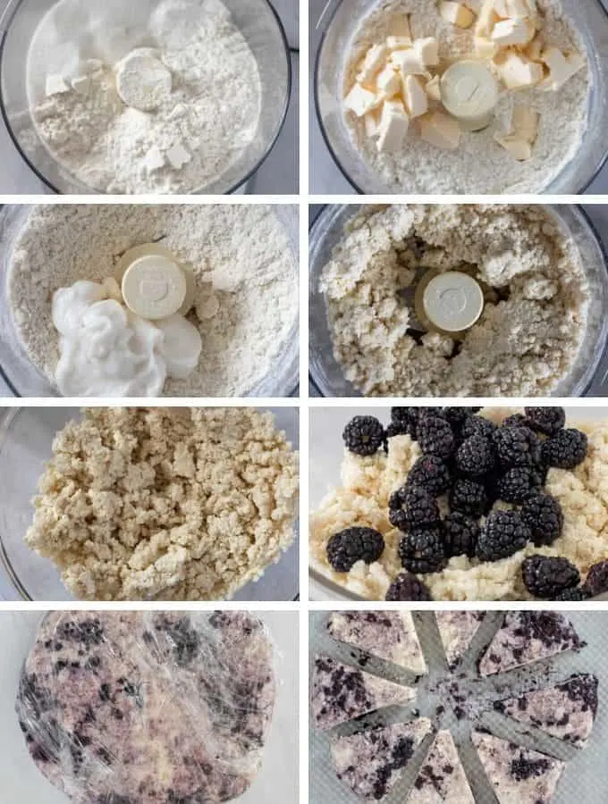 photos showing steps to make scones in food processor