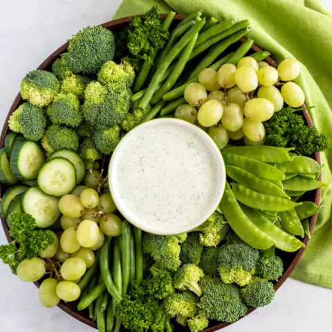 Cucumber Feta dip with green fruits and veggies