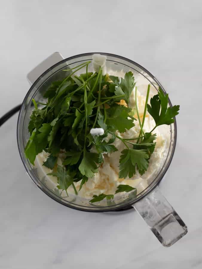 ingredients for feta cucumber dip in food processor