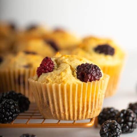 blackberry vegan muffins made with oatyeah oatmilk