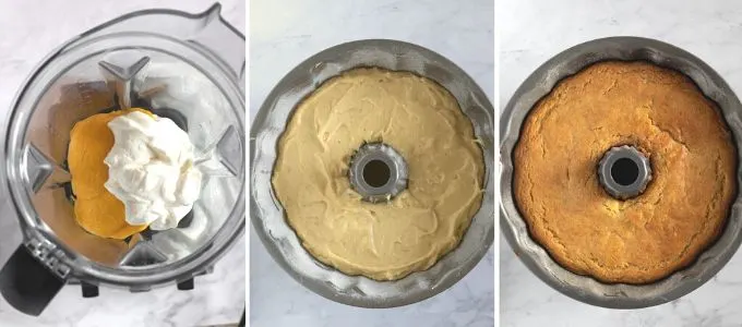 step by step photos showing how to make mango bundt cake