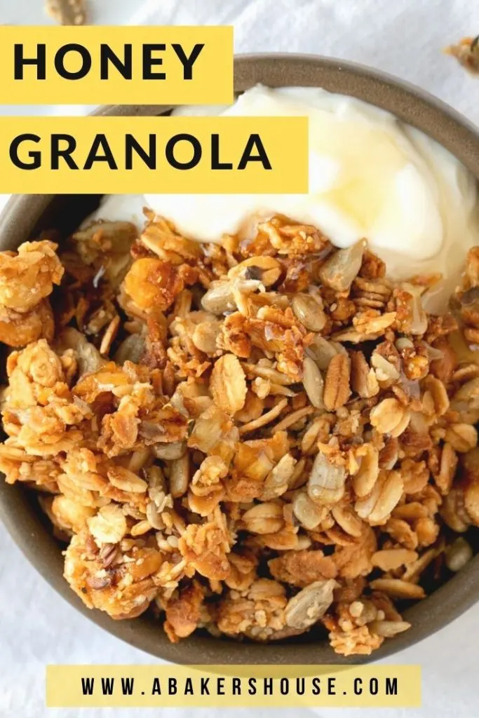 Golden honey granola atop yogurt