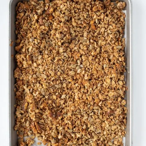baking tray with baked honey granola homemade