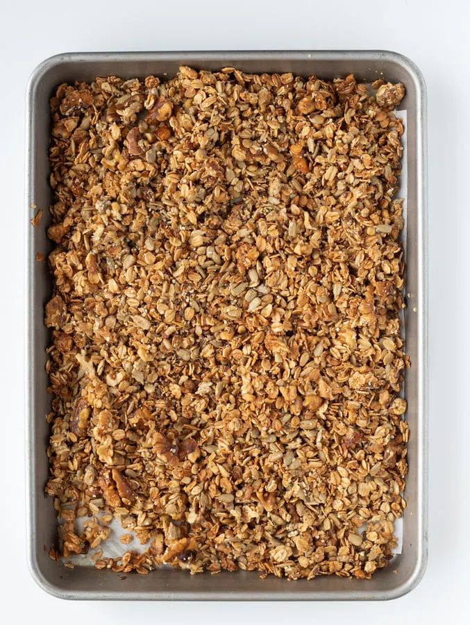 baking tray with baked homemade granola