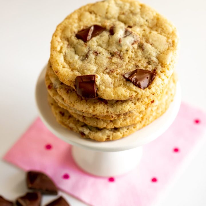 stack of almond flour chocolate chip cookies
