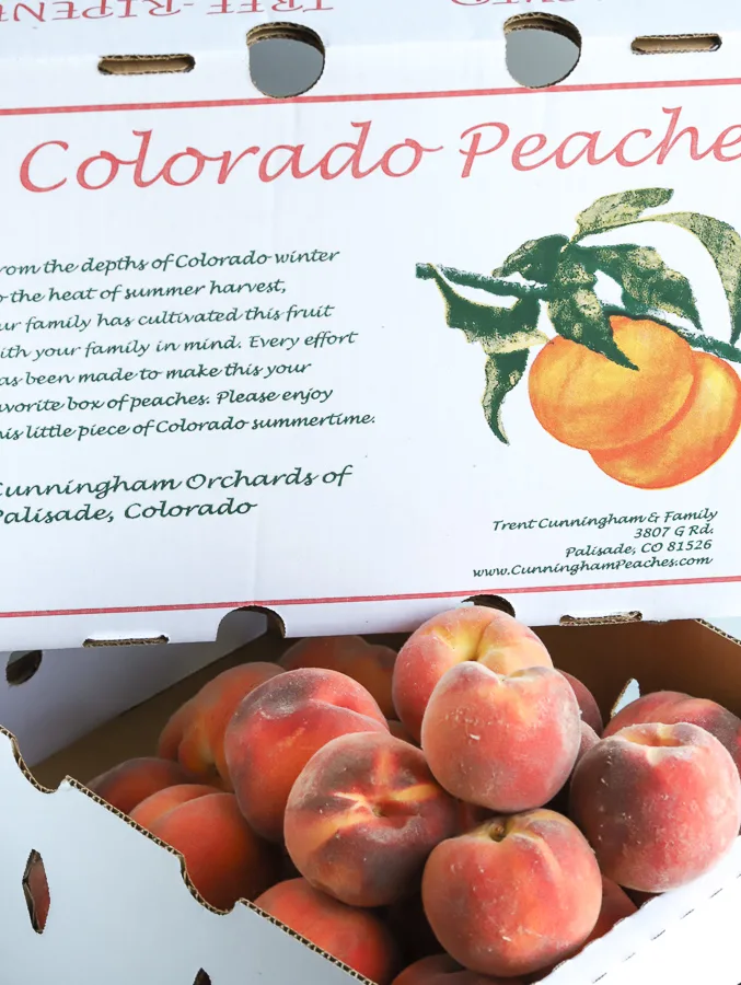 Box of peaches from Cunningham Orchards in Colorado