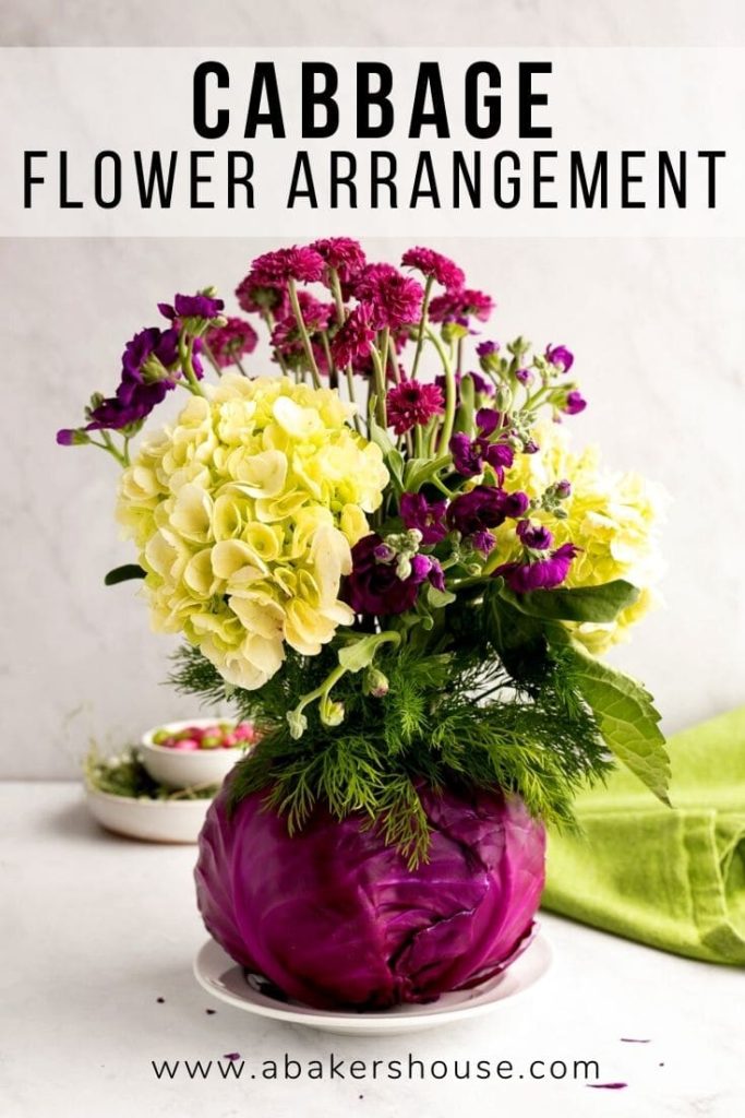 flower centerpiece in a red cabbage