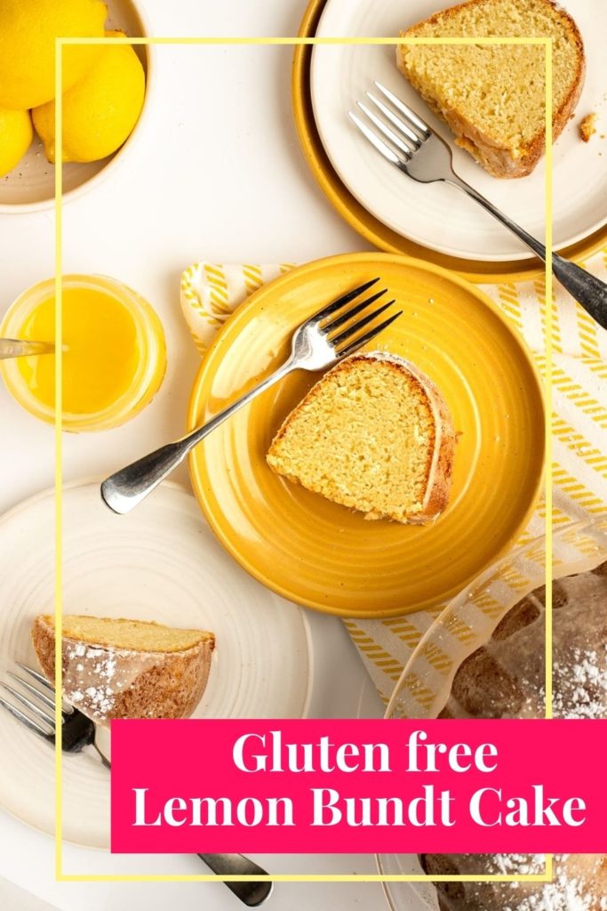lemon cake slice on yellow and white plates