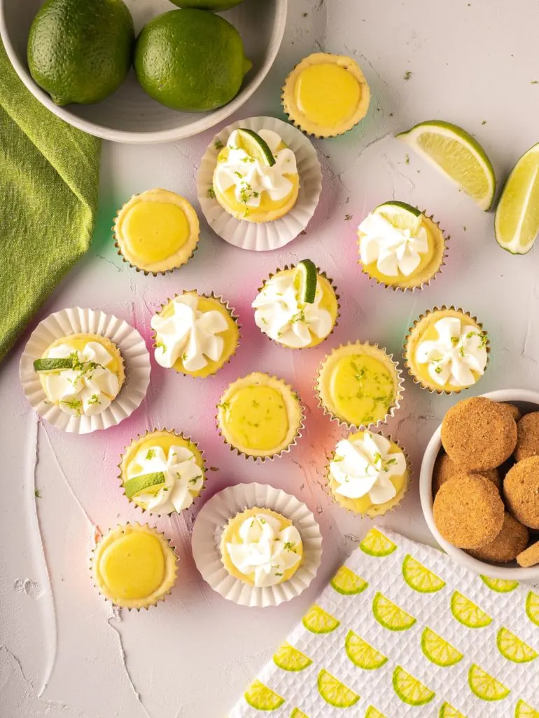 lime cheesecake bites with lime curd and whipped cream, Siete Family Meican shortbread cookies