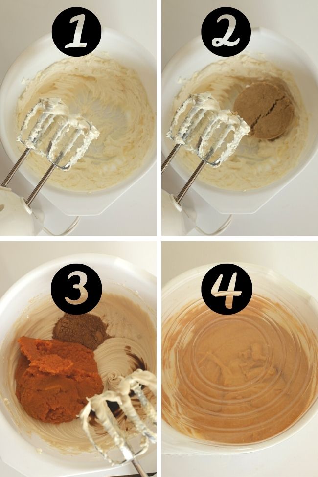 four photo steps to make pumpkin spice dip